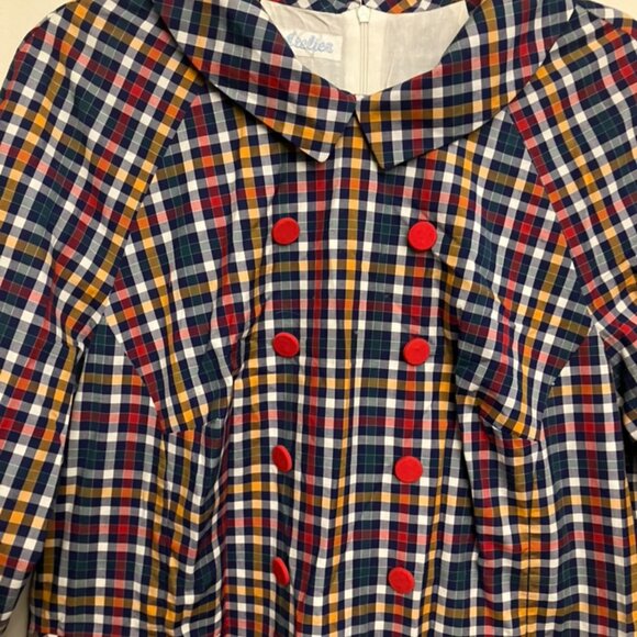 Checked A-Line Dress With Red Buttons - Picture 4 of 8